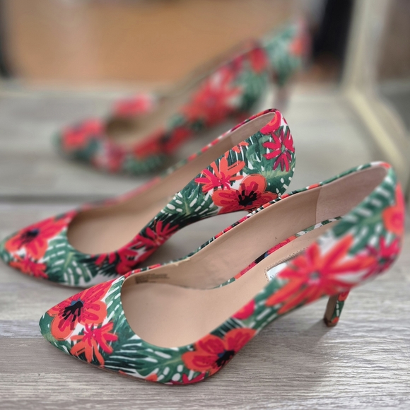 NWT INC International Concepts Orange and Green Floral Heels Size 8.5 - Picture 3 of 7